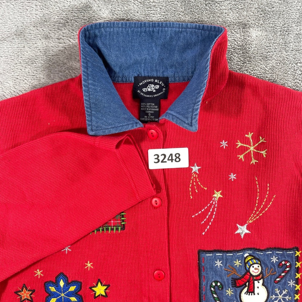 Moving Bleu Christmas Cardigan Kids S Red Snowman Reindeer Ugly Sweater Ribbed